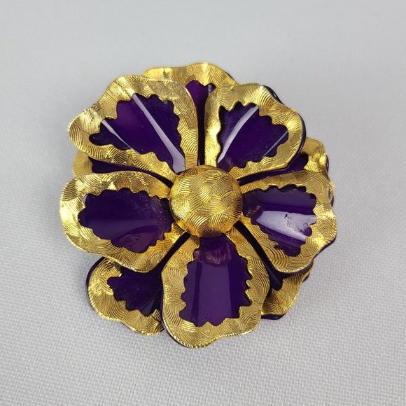 Vintage Gold & Purple Enamel Brooch